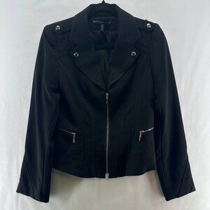 White House Black Market Blazer Womens Sz 2 Moto Jacket Notch Lapel Zip Up Black